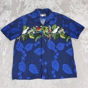 Vintage Blue Hawaii Shirt Mens 2XL Parrot Tropical Button Up Resort Beach Island